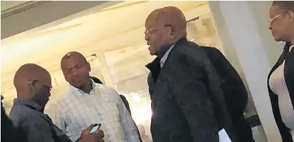  ?? / SUPPLIED BY SUNDAY TIMES ?? ANC secretary-general Ace Magashule, former North West premier Supra Mahumapelo, former president Jacob Zuma and ANC Women's League secretary-general Meokgo Matuba at the Maharani hotel.