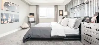  ??  ?? The master bedroom in the Hawthorne by Homes by Avi is 12 feet four inches by 14 feet.