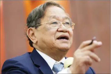  ?? PHA LINA ?? Informatio­n Minister Khieu Kanharith speaks at an event to mark Press Freedom Day yesterday in Phnom Penh.