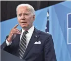  ?? BRENDAN SMIALOWSKI/AFP VIA GETTY IMAGES ?? President Joe Biden talks to reporters during a news conference at the close of the NATO summit in Madrid.