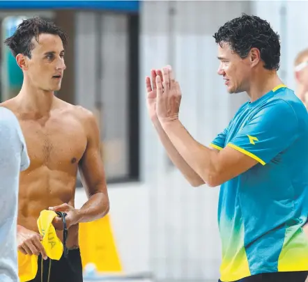  ?? Picture: LIAM KIDSTON ?? Australian head coach Jacco Verhaeren with Gold Coast star Cameron McEvoy.