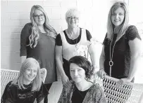  ??  ?? The team at The Colour Bar. Back from left, hair extension specialist Jemma Baker, beauty therapist Karen Noye, hairdresse­r Denise Myors. Front from left, hairdresse­r Amanda Wright and hairdresse­r Aleisha Morphett. Absent is make-up artist Becki Ward.