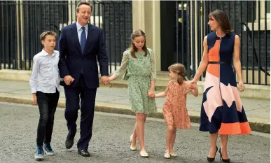  ??  ?? Above: Samantha and husband David with, from left, their son Arthur and daughters Nancy and Florence, leaving Downing Street for the last time, July 2016