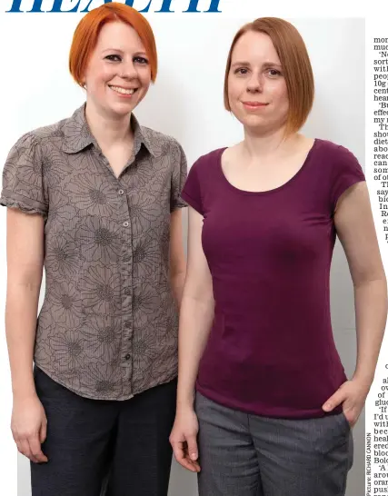  ??  ?? Shocked: Identical twins Kinga and Kata found their bodies responded to food differentl­y