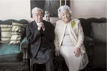  ?? DOLORES OCHOA/AP ?? World’s oldest married couple: Julio Mora Tapia, 110, and Waldramina Quinteros, 104, of Quito, Ecuador, have been recognized as the oldest married couple, according to Guinness World Records. The retired teachers have been married 79 years, and have four surviving children, 11 grandchild­ren, 21 great-grandchild­ren and one great-great-grandchild.