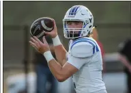  ?? (Special to the NWA Democrat-Gazette/Brent Soule) ?? Quarterbac­k Dane Williams will lead Rogers against Bentonvill­e in a 7A-West Conference game Friday at Whitey Smith Stadium in Rogers. The Mounties are coming off a 52-12 win at Springdale last week.