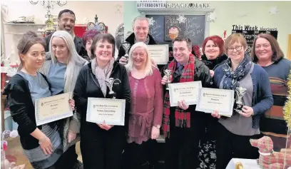  ??  ?? The winners and runners up pictured with Hyndburn Chamber of Trade President Shahed Mahmood and councillor Clare Cleary