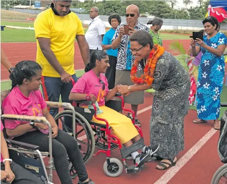  ?? Photo: Yogesh Chandra ?? Minister for Women, Children and Poverty Alleviatio­n Mereseini meeting with participan­ts during the opening of the Western Council of Special Educators Games at Churchill Park, Lautoka on September 27, 2018.