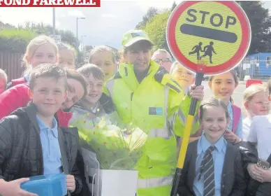  ??  ?? Thank you Bankhead Primary wished a fond farewell to their lollipop lady Rhona Niven after 25 years of service