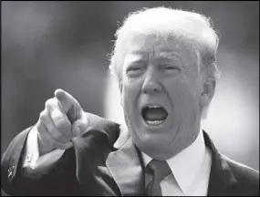  ?? AP PHOTO ?? President Donald Trump gestures to reporters before boarding Marine One on the South Lawn of the White House in Washington yesterday.
