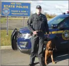  ?? NYSP PHOTO ?? Trooper Justin Bell and his K9 bloodhound, Tilly