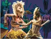  ?? ?? Brandon A. McCall as Simba, left, and Pearl Khwezi as Nala perform Sept. 14. The musical is based on the Disney film.