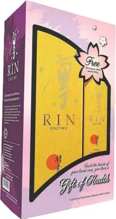  ??  ?? Rin Enzyme is a premium plant enzyme that is extracted and fermented from a special blend of 36 types of enzyme-rich food.