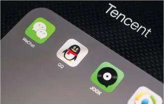  ?? ANTHONY KWAN/BLOOMBERG FILES ?? Chinese internet giant Tencent, Asia’s second largest company, saw its stock plunge 25 per cent from its January peak, amid concerns about slowing growth in its mobile-gaming unit.