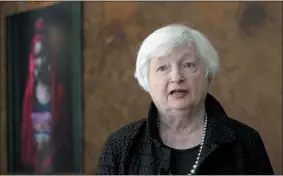  ?? YESICA FISCH/ASSOCIATED PRESS ?? In this image taken from a video, Treasury Secretary Janet Yellen speaks during an interview with The Associated Press on Saturday, Jan. 21, 2023, in Dakar, Senegal.