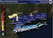  ?? Contribute­d Photo / National Weather Service ?? Northwest Connecticu­t could see 5 to 10 inches of snow, with lower amounts expected in Hartford County and along shoreline Monday night, weather service said.