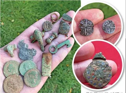  ?? ?? More than 25 ancient artefacts dating back as far as the Iron Age have been unearthed in a West Midlands farmer’s field by detectoris­t Scott Bevan