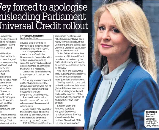  ??  ?? SHAMBLES Work and Pensions Secretary McVey. Pic: Jack Taylor/ Getty Images