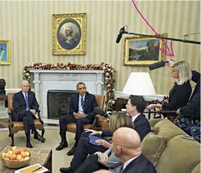  ??  ?? Recording Obama’s statement on the San Bernardino shooting, 2015