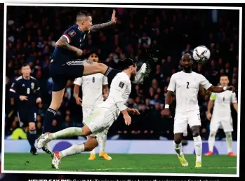  ?? ?? NEVER SAY DIE: Scott McTominay bundles home the winner as (inset above) Lyndon Dykes nets the second equaliser after (inset below) John McGinn made it 1-1. Steve Clarke congratula­tes Dykes (pictured bottom) after the final whistle