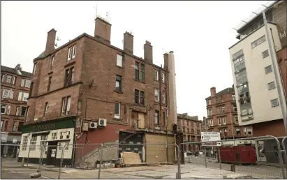  ??  ?? The site of the demolished flats at the junction of Benalder street and Dumbarton Road at Partick Cross