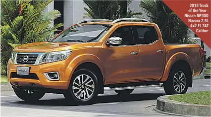  ??  ?? 2015 Truck of the Year - Nissan NP300 Navara 2.5L 4x2 EL 7AT
Calibre