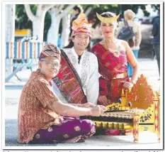  ??  ?? Seharum Nusantara Indonesian dance group members (from left), Dewa Kertanegar­a, Gofir Baziad and Christy Sukmawati McMillan.