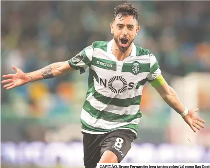  ??  ?? CAPITÃO. Bruno Fernandes leva tantos golos (21) como Bas Dost