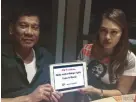  ??  ?? PRESIDENT Rodrigo R. Duterte and BAN Toxics’ Campaign and Advocacy Specialist Anna A. Kapunan, in this photo taken in Davao where Mr. Duterte was still mayor on Nov. 8, 2015, hold a message to Canadian Prime Minister Justin Trudeau.