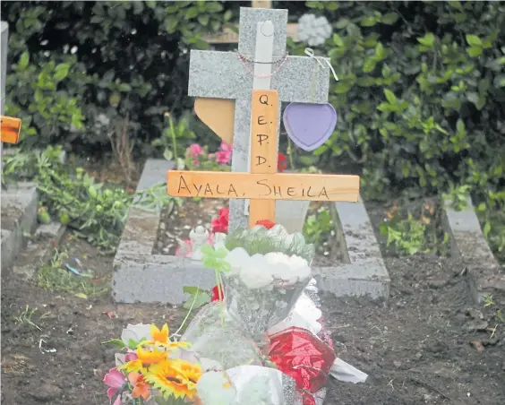  ?? MARIO SAYES ?? Trágico final. El recuerdo de Sheila Ayala (10) en el cementerio de San Miguel, ayer, luego de que sus familiares despidiera­n sus restos.