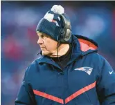  ?? JOSHUA BESSEX/AP ?? Patriots head coach Bill Belichick watches from the sideline during the second half against the Bills on Jan. 8 in Orchard Park, New York.