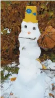  ??  ?? Juliane, 6, aus Augsburg hat den Schnee im Garten zusammenge­kratzt und damit diesen Schneemann gebaut.