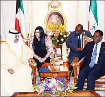  ??  ?? Top and above: The visiting Equatorial Guinean leader with HH the Prime
Minister and Sheikh Sabah Khaled.