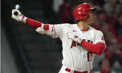  ?? Photograph: Kirby Lee/USA Today Sports ?? LA Angels starting pitcher Shohei Ohtani follows through on a home run in the seventh inning of Tuesday’s game against the Chicago White Sox at Angel Stadium.