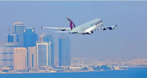  ??  ?? Clockwise from this page top: Qatar Airways A380-800; Hamad Internatio­nal Airport; Abu Dhabi air traffic control; Abu Dhabi Midfield Terminal; and Dubai Internatio­nal’s new Concourse D