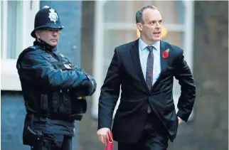  ?? /Reuters ?? Split and polish: Britain’s Brexit minister Dominic Raab arrives in Downing Street in London this week amid reports the EU and UK are making progress.