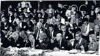  ?? . /TIMES MEDIA/SOWETAN ?? Delegates from the ANC, the National Party, the Democratic Party and the SACP during Convention for a Democratic SA talks in Kempton Park in 1991