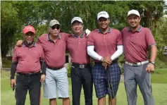  ??  ?? Cahya Mata players (from left) Zulkipli Embong,Abdul Nasser Sanussi,Ting Sie Loh, Nazrul Iman Nassiruddi­n and Mohd Rosli Mustapha before the match.