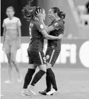  ?? WILF THORNE/ISI PHOTOS ?? Pride star Marta, right, celebrates with Camila after she scored on the road Saturday in Houston.