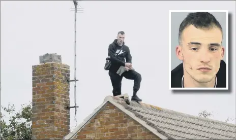  ??  ?? STAND-OFF Liam Warrener (also inset) on a rooftop near Asda, Fratton, on October 8 last year