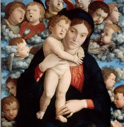  ??  ?? Mantegna Il dipinto Madonna con Cherubini conservato alla Pinacoteca di Brera e in mostra alle Gallerie dell’Accademia di Venezia