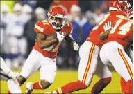  ??  ?? Kansas City Chiefs running back Darrel Williams runs for a touchdown during the second half against the Indianapol­is Colts on Saturday.