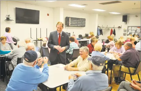  ?? Ben Lambert / Hearst Connecticu­t Media ?? U.S. Sen. Richard Blumenthal visited the Torrington senior center Friday to urge support for a bill to combat elder abuse.