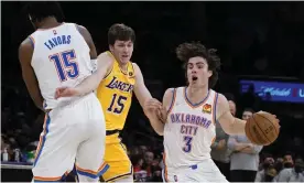  ?? Photograph: Marcio José Sánchez/AP ?? Oklahoma City Thunder guard Josh Giddey in action against the Los Angeles Lakers earlier this month.