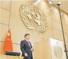  ??  ?? Xi Jinping delivers a speech during a high-level event in the Assembly Hall at the United Nations European headquarte­rs in Geneva, Switzerlan­d. — Reuters photo