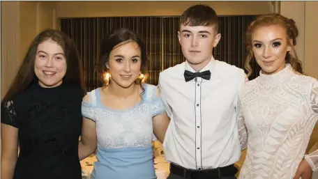  ??  ?? Enjoying their night out at the Harriers Hunt Club dinner dance in the Horse and Hound were Christina Whitty, Cassagh; Erin Reville, Ballymitty; Patrick Sinnott, Ballyculla­ne and Ann Marie Roche, Clonmines.