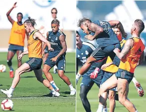  ??  ?? ENTRENAMIE­NTO. Gareth Bale y Sergio Ramos, que no estuvieron el martes ante el CSKA Moscú por la Champions, entrenaron ayer de forma normal.