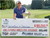  ??  ?? Stacy Lewis poses with the trophy and a cheque after winning the the Cambia Portland Classic. —