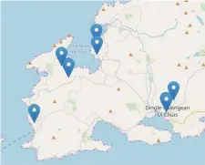  ??  ?? Locations where people in Corca Dhuibhne have marked themselves available to help during the crisis.