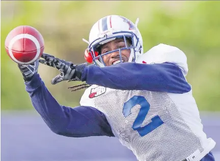  ?? JOHN MAHONEY ?? Though the Alouettes have several receivers at training camp, Deandre Reaves is hoping he can make the cut and play in the CFL.